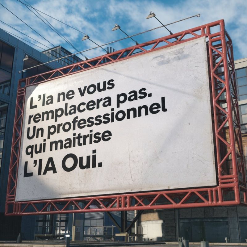Panneau d'affichage : L'IA ne vous remplacera pas. Un professionnel qui maîtrise l'IA oui.