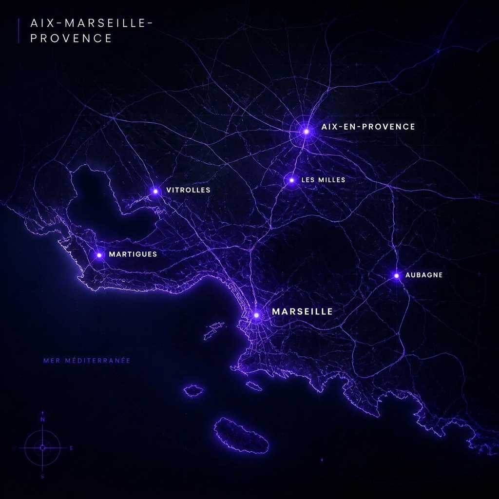 Carte du 1er pôle économique du sud de la France : Aix-Marseille-Provence